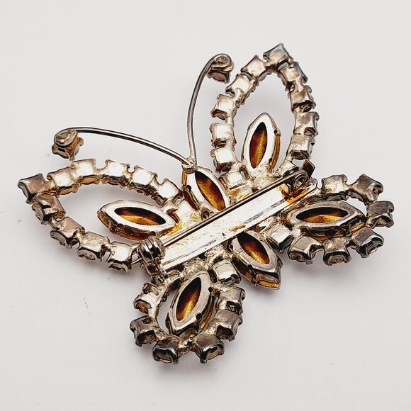 Vintage Mid-Century Clear Rhinestone Butterfly Brooch Pin Silver Tone - Picture 8 of 10